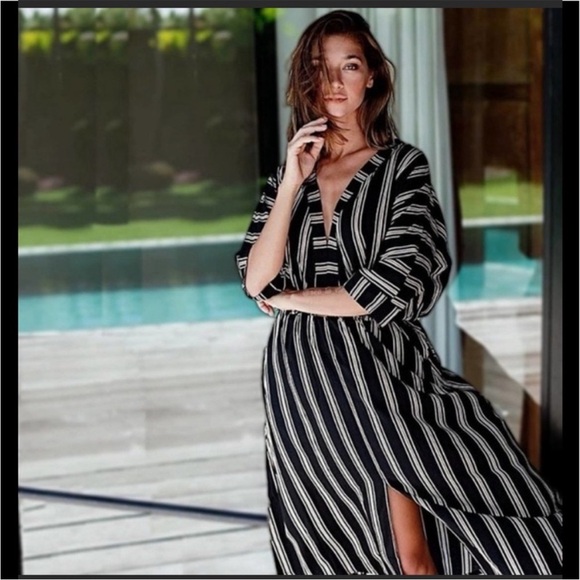 Uma & Leopold Dress Women's XL Anita Pinstripe Flowy Caftan NWT - Picture 14 of 14